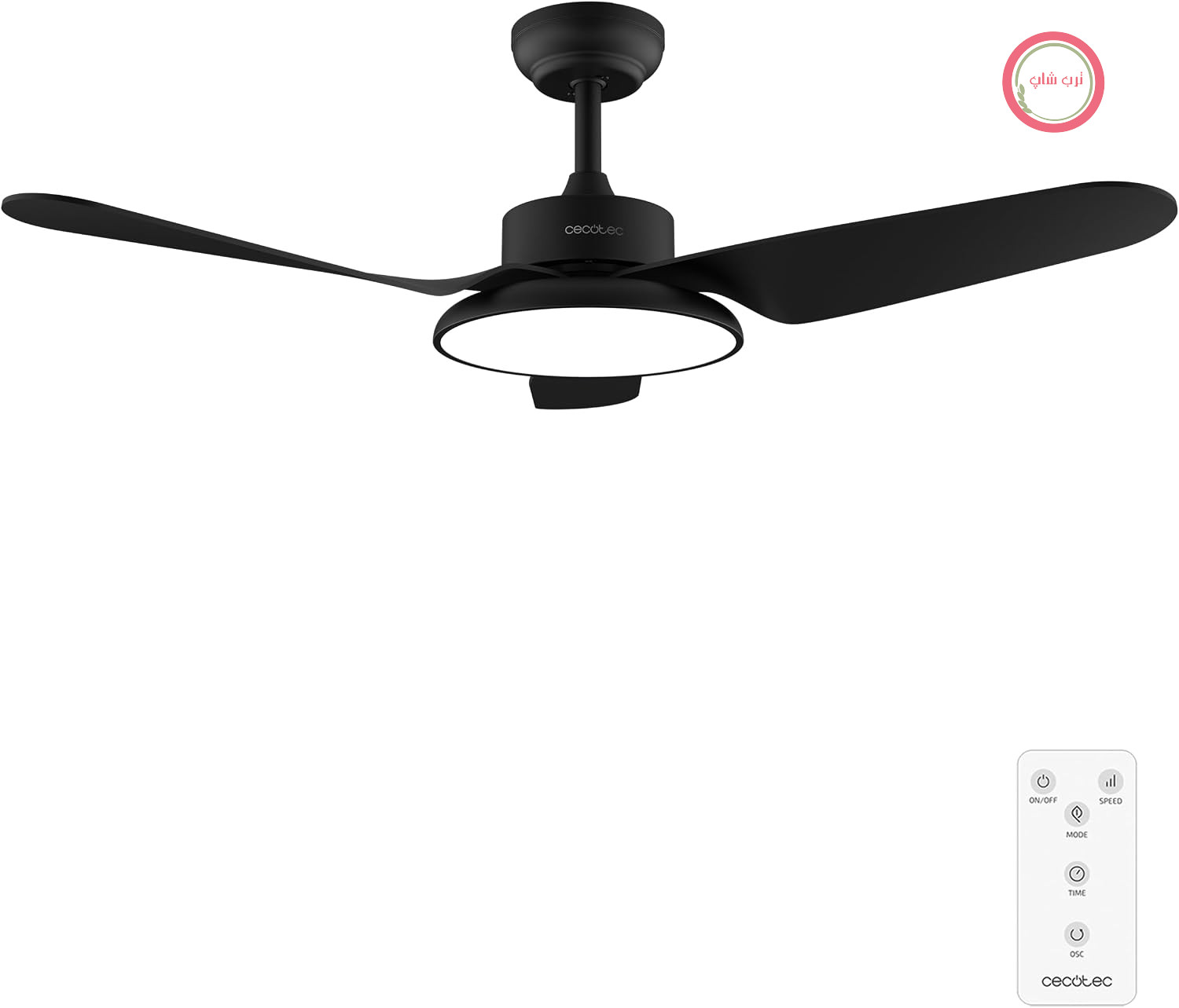 پنکه سقفی چراغ‌دار سکوتک اسپانیا Cecotec Aero 5200، قطر ۱۰۹سانت،چراغ LED کنترل از راه دور،چرخش در جهت تابستان و زمستان مشکی