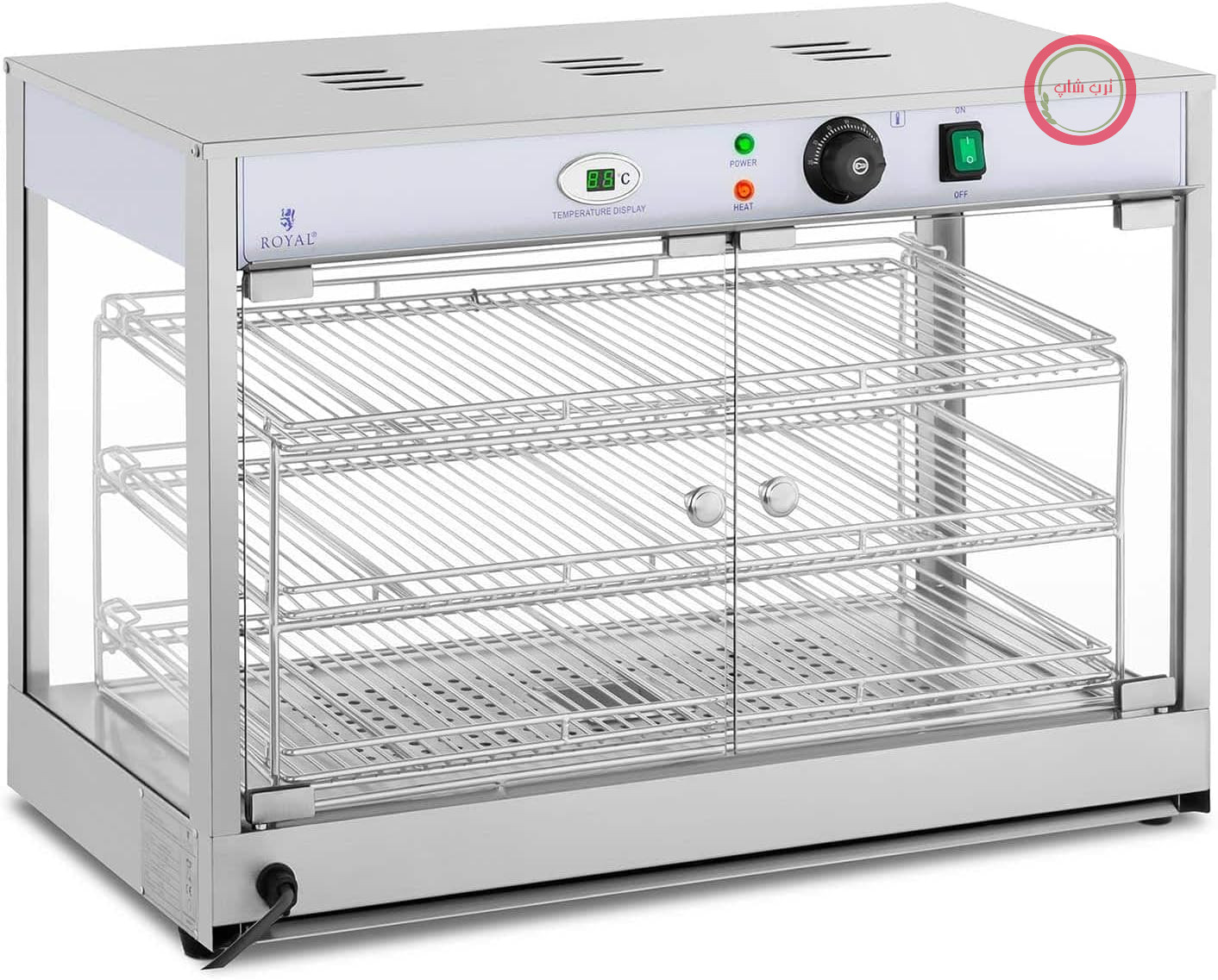 ویترین غذا داغ صنعتی رویال کترینگ آلمان Royal Catering RCHT-1200B (1200 وات، نمایشگر LED، 25-85 درجه سانتیگراد، ساخته شده از استیل ضد زنگ و شیشه سکوریت)
