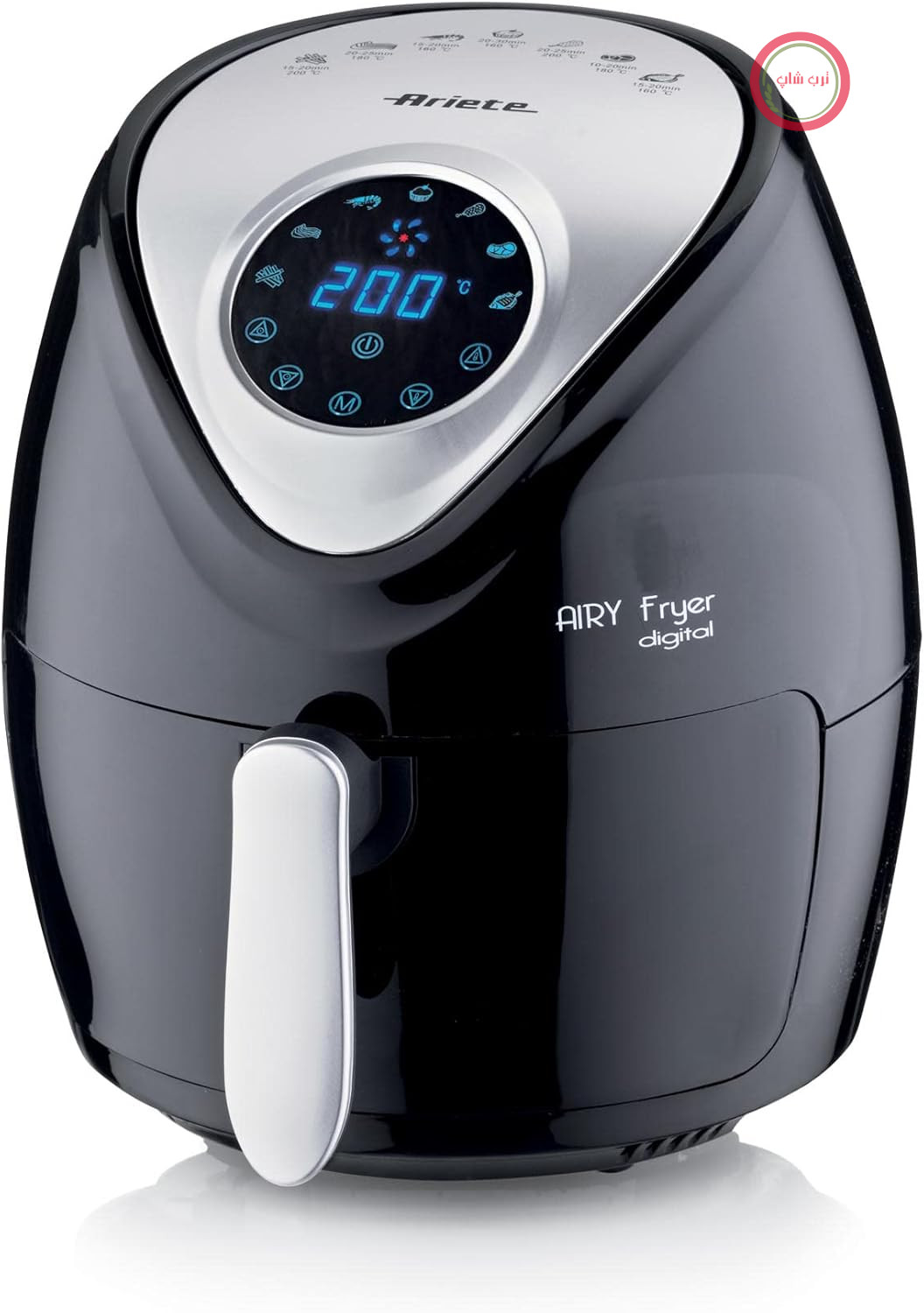 سرخ کن دیجیتال آریته مدل Airy Fryer 4616، سرخ کن هوای گرم ۳.۵ لیتری، تایمر ۶۰ دقیقه‌ای، صفحه نمایش LCD و صفحه لمسی با ۷ سطح پخت، حداکثر دما ۲۰۰ درجه سانتیگراد، ۱۳۰۰ وات، مشکی