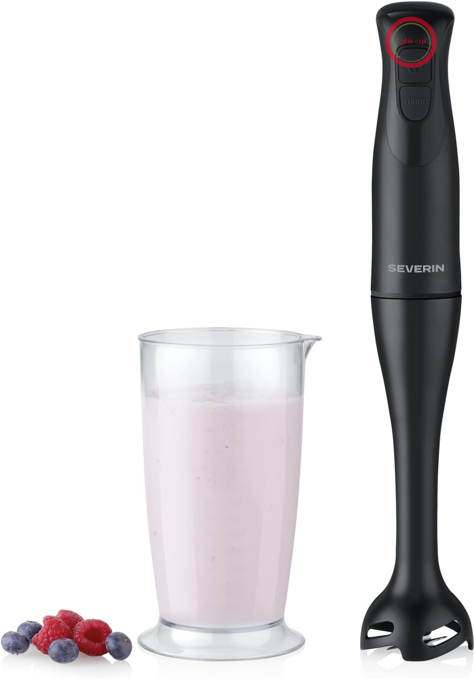 گوشت کوب برقی سورین آلمان شامل ظرف مخلوط کن و پیمانه ۷۰۰ میلی لیتری، برای پوره کردن و خرد کردن، میله مخلوط کن، پایه مخلوط کن جداشونده، دکمه توربو، ۲ تیغه، دسته ضد لغزش، برای اسموتی و شیک، ۳۵۰ وات، مشکی، SM 3761