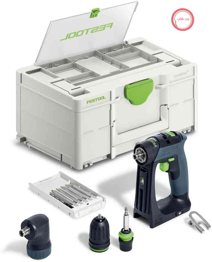 مجموعه اصلی دریل/پیچ‌گوشتی شارژی Festool – CXS 18 شامل نگهدارنده مته مغناطیسی + سه نظام + اتصال زاویه قائمه + سه نظام سریع‌الرها + کاست مته + مته + گیره کمربندی + Systainer SYS3 DF M 187