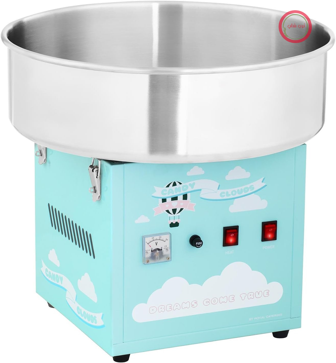 دستگاه پشمک ساز حرفه ای Royal Catering RCZK-1200-BG (1200 وات، قطر 52 سانتی متر، 1 واحد / 30-60 ثانیه، ترموستات و کنترل چرخش جداگانه، شامل قاشق اندازه گیری) فیروزه ای