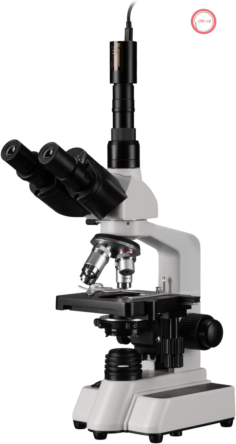 میکروسکوپ سه چشمی Bresser با بزرگنمایی 40-1000 برابر و دوربین میکروسکوپ Full HD، نورپردازی LED قابل تنظیم، مناسب برای مدرسه و سرگرمی