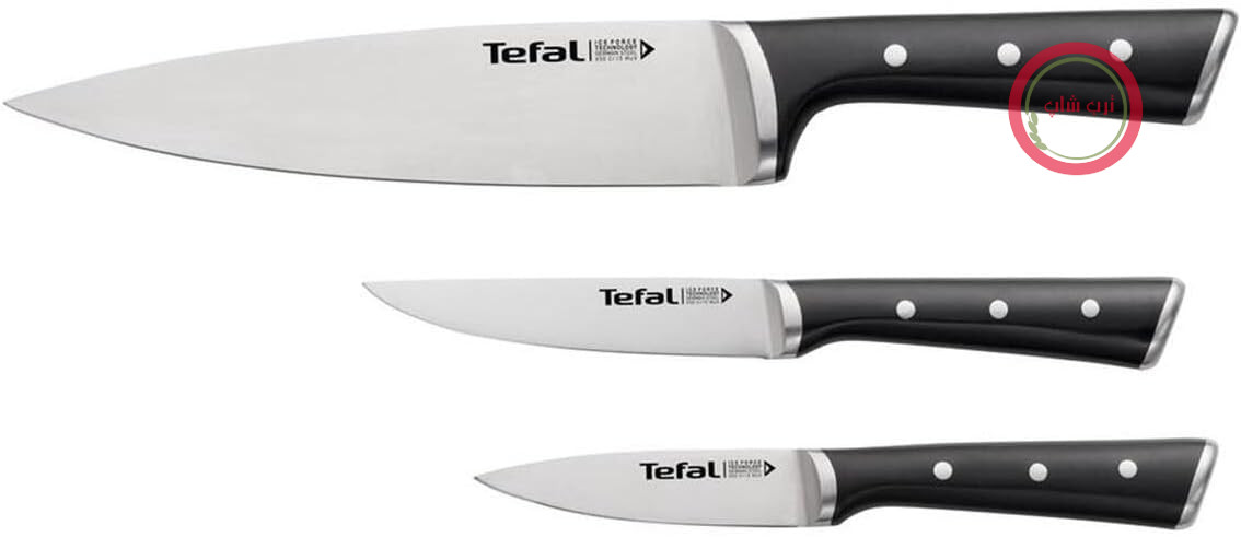ست چاقوی سه تکه Tefal Ice Force، چاقوی پوست‌کنی ۹ سانتی‌متر، چاقوی سرآشپز ۲۰ سانتی‌متر، چاقوی همه‌کاره ۱۱ سانتی‌متر، جنس استیل ضد زنگ آلمانی، دسته ارگونومیک، عملکرد برش و تیزی طولانی مدت، مشکی، K2323S