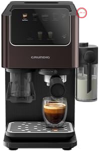 دستگاه اسپرسوساز پورتافیلتر Grundig KSM 8530 با قابلیت تمپرینگ خودکار، آسیاب و سیستم شیر یکپارچه | دم‌آوری سرد | 20 بار | صفحه نمایش لمسی | برای دانه‌های قهوه، قهوه آسیاب شده، کپسول‌ها و غلاف‌های E.S.E.