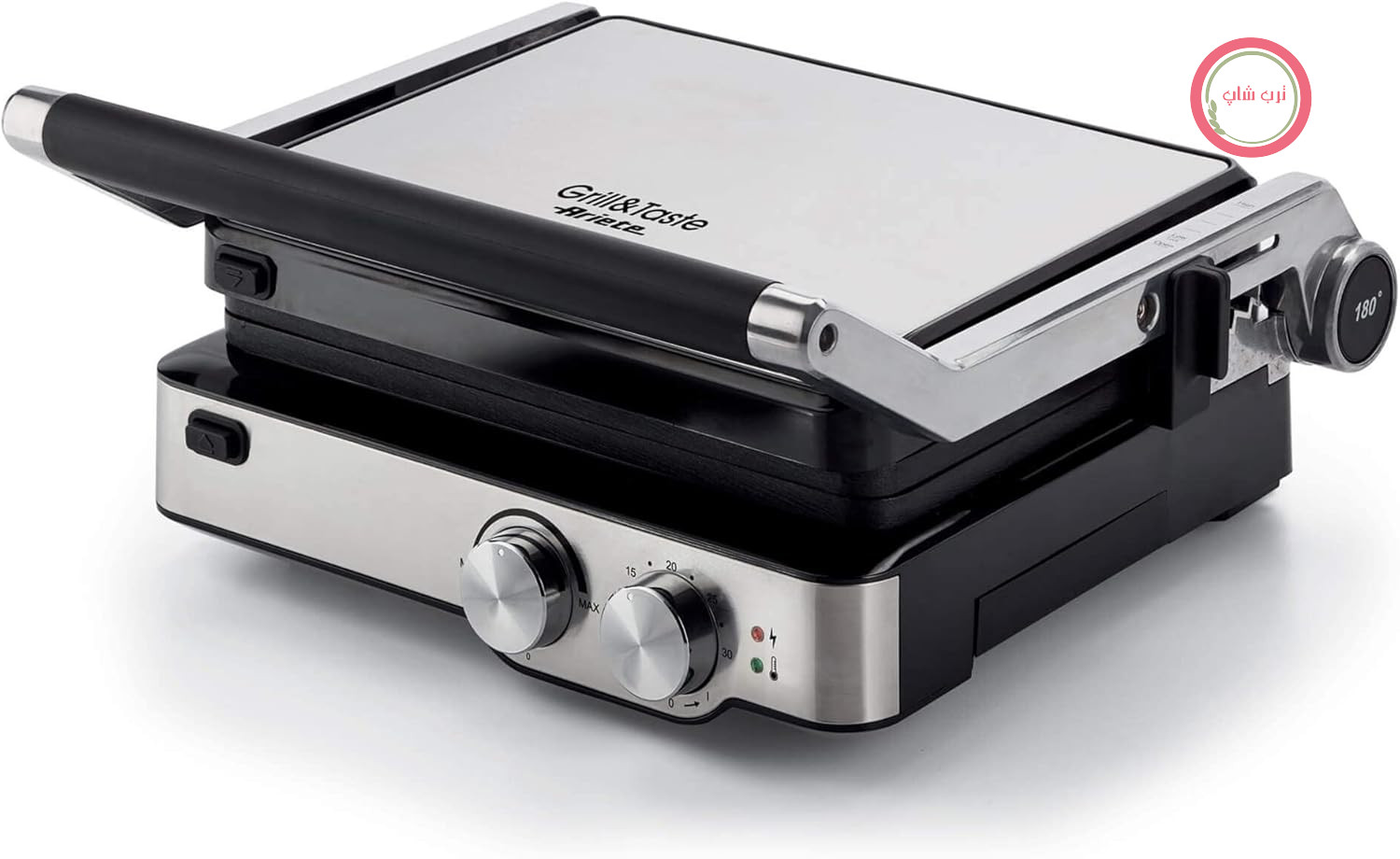 گریل برقی Ariete 1918 Grill&Taste، 2000 وات، صفحات قابل جدا شدن، صفحه شناور، 5 حالت تنظیم دما، باز شدن 180 درجه، دسته خنک کننده، صفحه 29 در 23 سانتی متر، استیل ضد زنگ