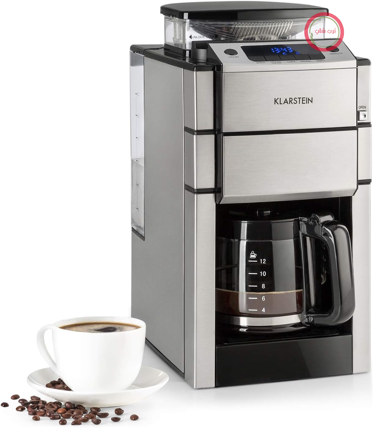 دستگاه قهوه فیلتردار Klarstein Verosteel – دستگاه قهوه از جنس استیل ضد زنگ، ۱.۵ لیتر برای حداکثر ۱۲ فنجان، صفحه نمایش LCD، ۴۰ دقیقه عملکرد گرم نگه داشتن، سیستم ضد چکه، خاموش شدن خودکار، قرمز