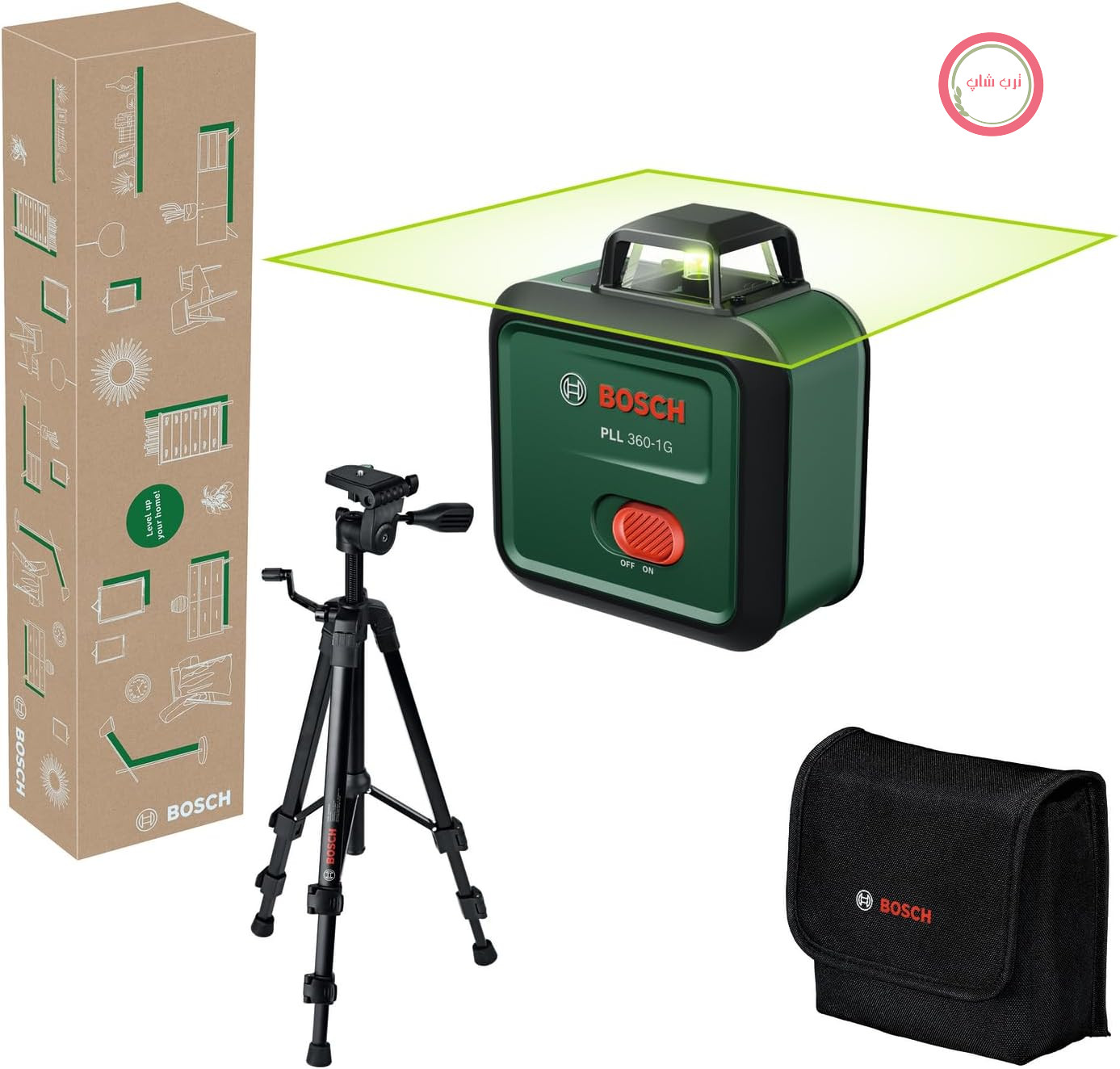 تراز لیزری خط کشی پیشرفته بوش آلمان Bosch مدل PLL 360 - 1G (لیزر سبز 360 درجه، تراز خودکار، دقت ±0.4 میلی‌متر