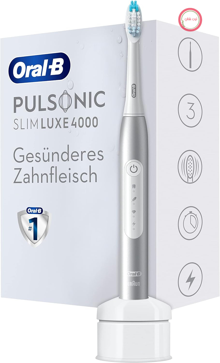 مسواک برقی سونیک اورال-بی مدل Pulsonic Slim Luxe 4000، با ۳ حالت تمیز کردن برای مراقبت از دندان و سلامت لثه، هدیه برای آقایان/خانم‌ها، پلاتینیوم