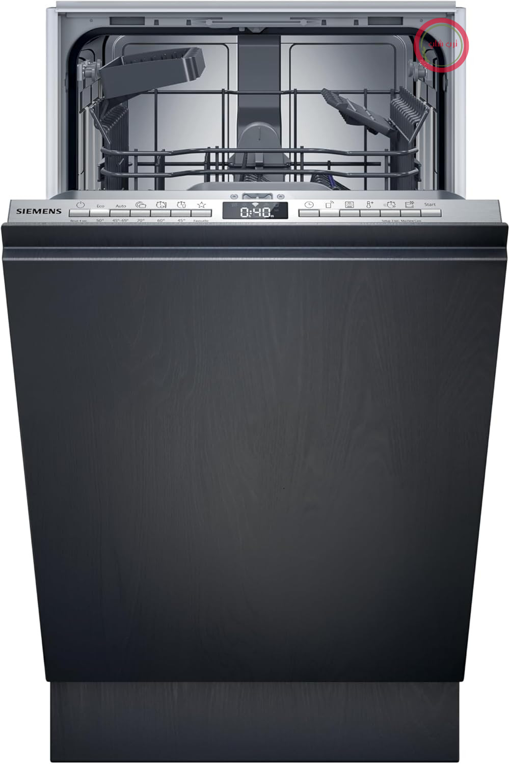 ماشین ظرفشویی تمام اتوماتیک زیمنس SR93EX25LE iQ300 با عرض ۴۵ سانتی‌متر، سبد کارد و چنگال، لولای متغیر برای شرایط نصب خاص، سیستم openAssist، خشک‌کن خودکار، عملکرد بی‌صدا، aquaStop، Home Connect