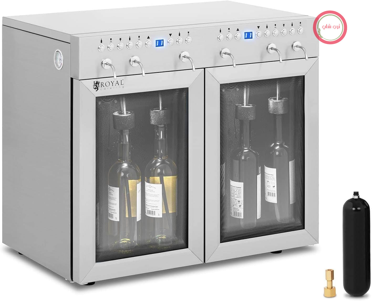 یخچال شراب Royal Catering RC-WDSS6 با دیسپنسر، یخچال نوشیدنی 7-18 درجه سانتیگراد، 6 بطری، استیل ضد زنگ