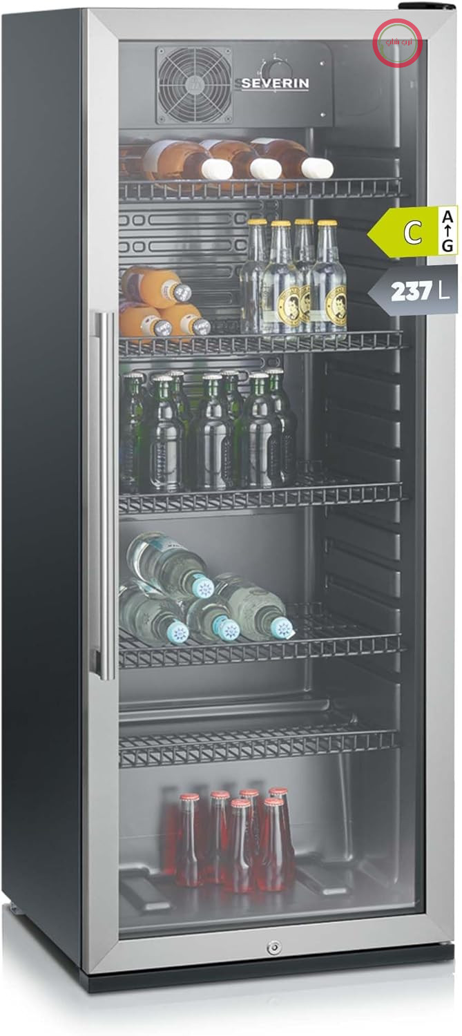 یخچال نوشیدنی و بطری سورین آلمان  SEVERIN، با قفل یکپارچه و روشنایی LED یکپارچه، ظرفیت خالص ۲۳۷ لیتر، مشکی، FKS 8841