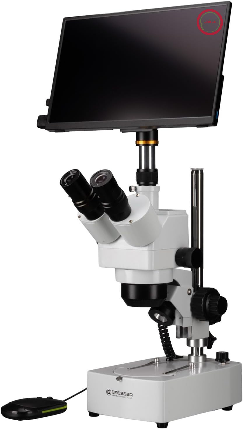 میکروسکوپ استریو سه چشمی Bresser با بزرگنمایی 10x-160x و دوربین میکروسکوپ با فوکوس خودکار، صفحه نمایش 13.3 اینچی با کیفیت Full HD و پورت HDMI، مشکی