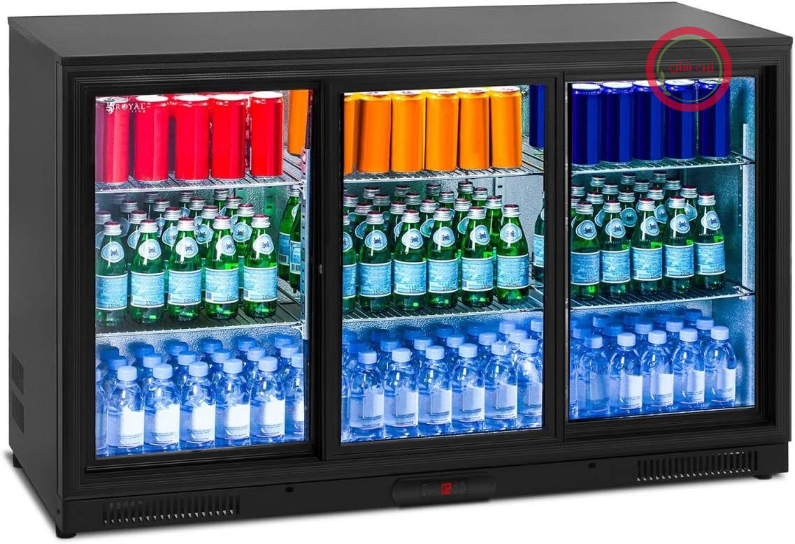 یخچال/سردکن بطری Royal Catering RCGK-318C با درب شیشه‌ای (323 لیتر، 2 تا 10 درجه سانتیگراد، درب‌های کشویی قفل‌دار، شیشه دوجداره، روشنایی LED، مشکی)