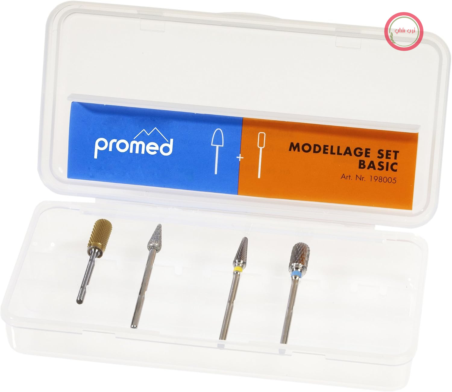 ست سنگ‌زنی Promed Basic، ۴ بدنه سنگ‌زنی برای مدل‌سازی ناخن مصنوعی، ست مته، ملحقات مته ناخن، لوازم جانبی برای مته‌های Promed، قطر شفت ۲.۳۳۲ تا ۲.۳۵۰ میلی‌متر.