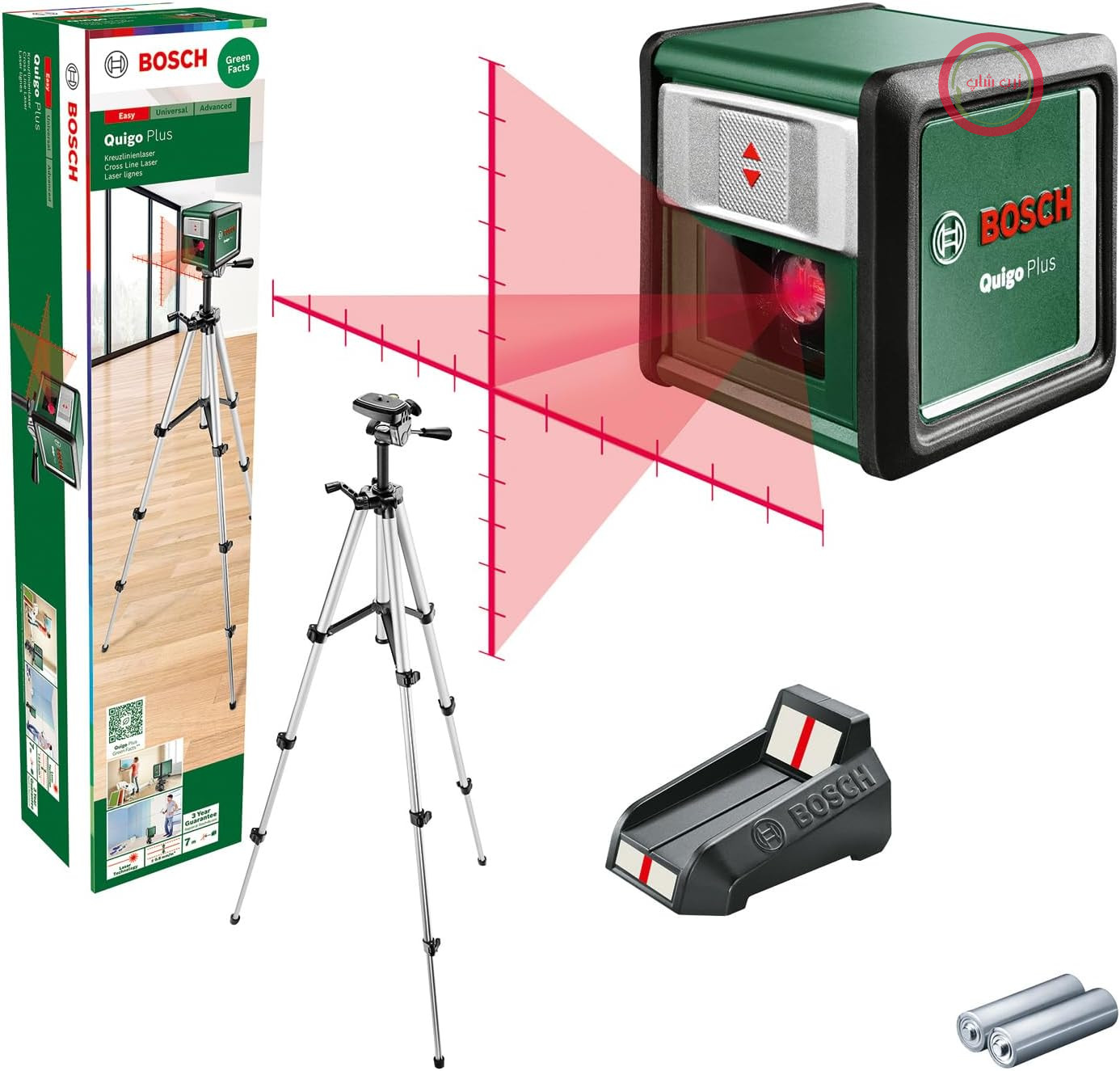 تراز لیزر خط زن بوش آلمان Bosch مدل Quigo Plus با سه پایه (تنظیم آسان در فواصل مساوی و متغیر به لطف علامت