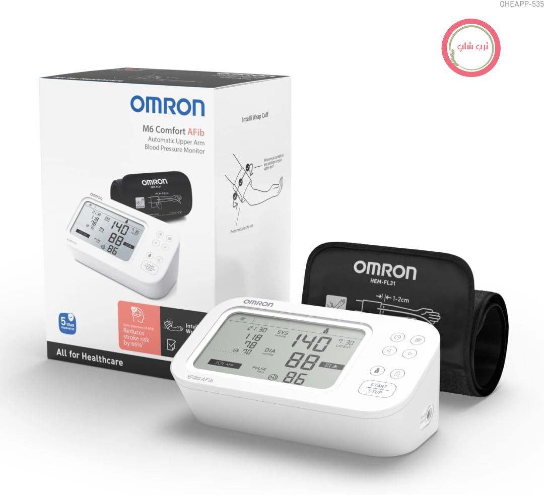 فشارسنج امرون ژاپن Omron M6 Comfort با قابلیت تشخیص فیبریلاسیون دهلیزی - کاف اتوماتیک، دقت بالینی، استفاده آسان، برای پایش در منزل