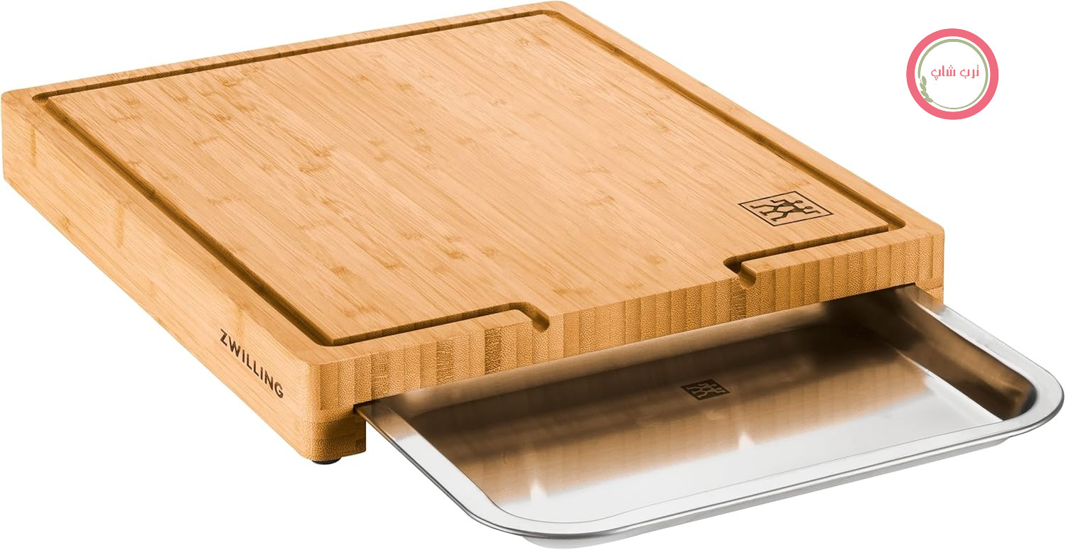 صفحه برش و پخت ZWILLING BBQ+ - با سبد جمع‌آوری، سوراخ آبگیری - ابعاد 39x30x5 سانتی‌متر - صفحه برش چوب بامبو FSC-کددار - سبد استیل ضد زنگ - قهوه‌ای