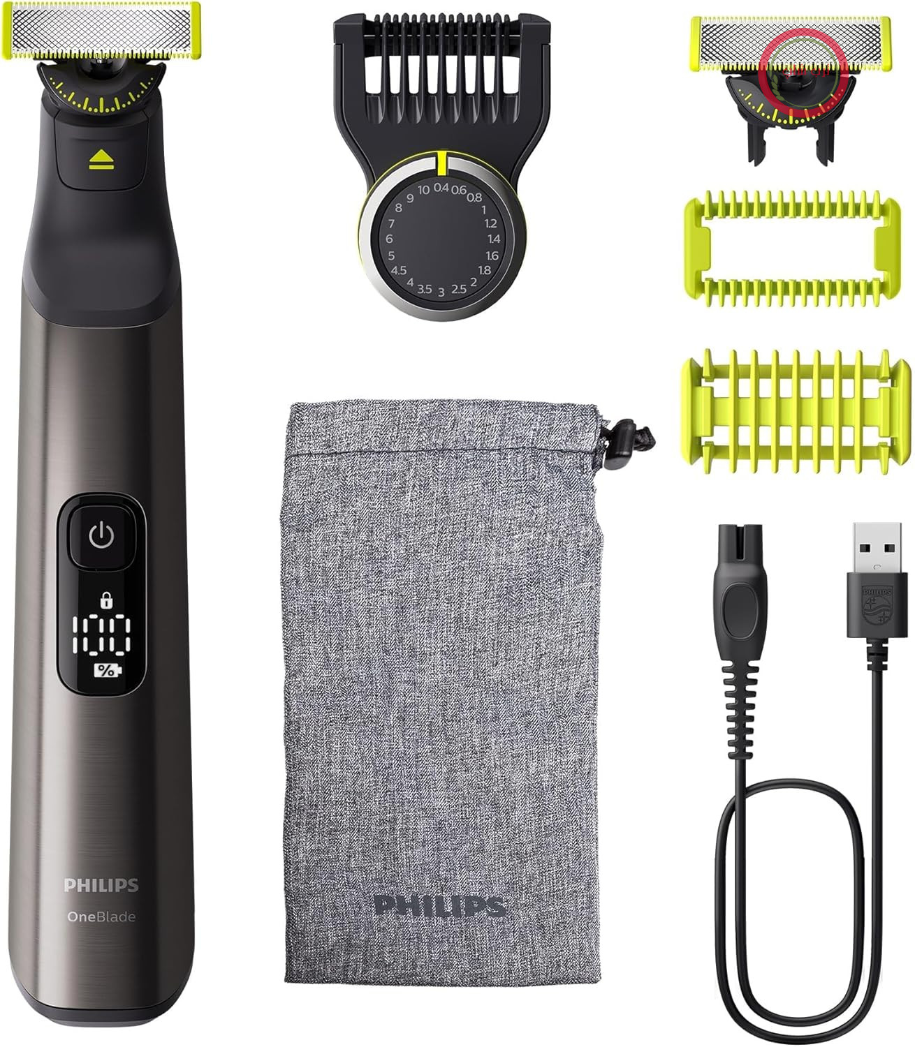 ریش‌تراش برقی صورت و بدن فیلیپس مدل OneBlade Pro 360، ماشین اصلاح و اصلاح بدن، 2 تیغه 360 درجه، شانه دقیق، 2 عدد لوازم جانبی اصلاح بدن، کیف مسافرتی، برای صورت و بدن (QP6552/30)