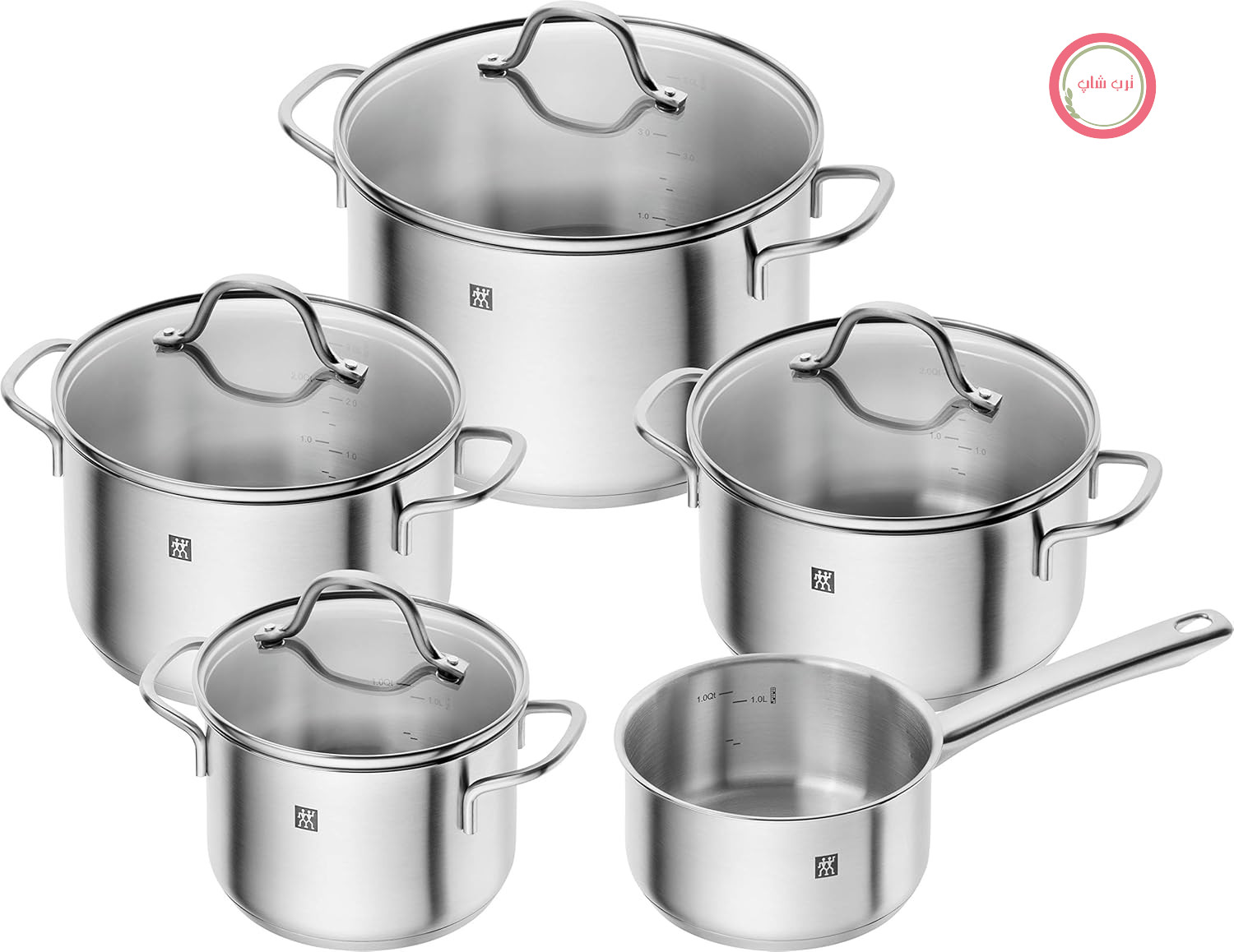 ست قابلمه ZWILLING Flow 5 پارچه - شامل درب شیشه‌ای - مناسب برای استیل ضد زنگ - ضد زنگ - نقره‌ای