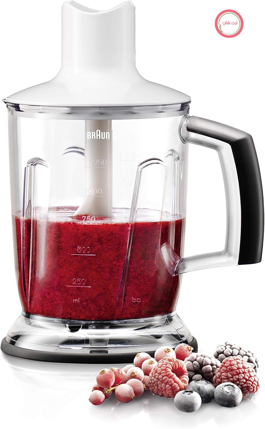 همزن پایه دار سه کاره براون مدل MQ 40 - لوازم جانبی مخلوط کن دستی سازگار با مخلوط کن دستی Braun MultiQuick با سیستم EasyClick، 1.25 لیتر، سفید
