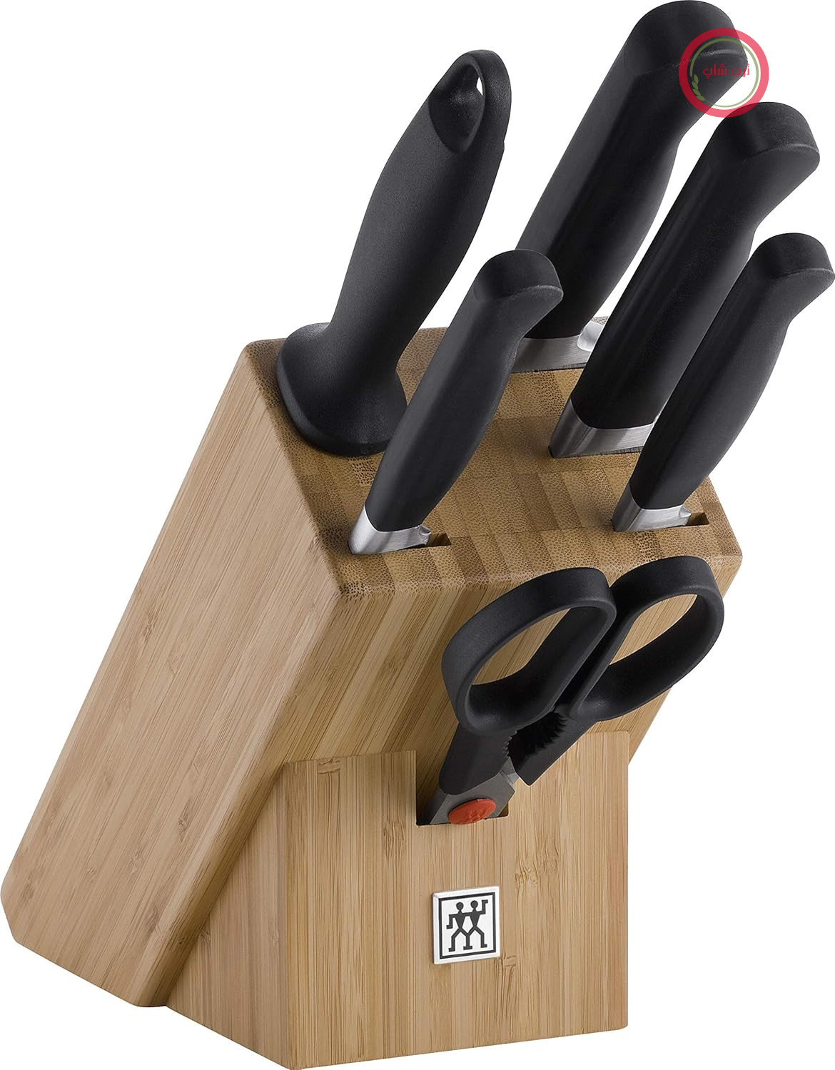 بلوک چاقوی ZWILLING Pure - 7 کیلوگرم - بلوک چاقو و چوب بامبو - شامل چاقو، چاقوی تیزکن و قیچی - ساخته شده از استیل ضد زنگ با دسته پلاستیکی.