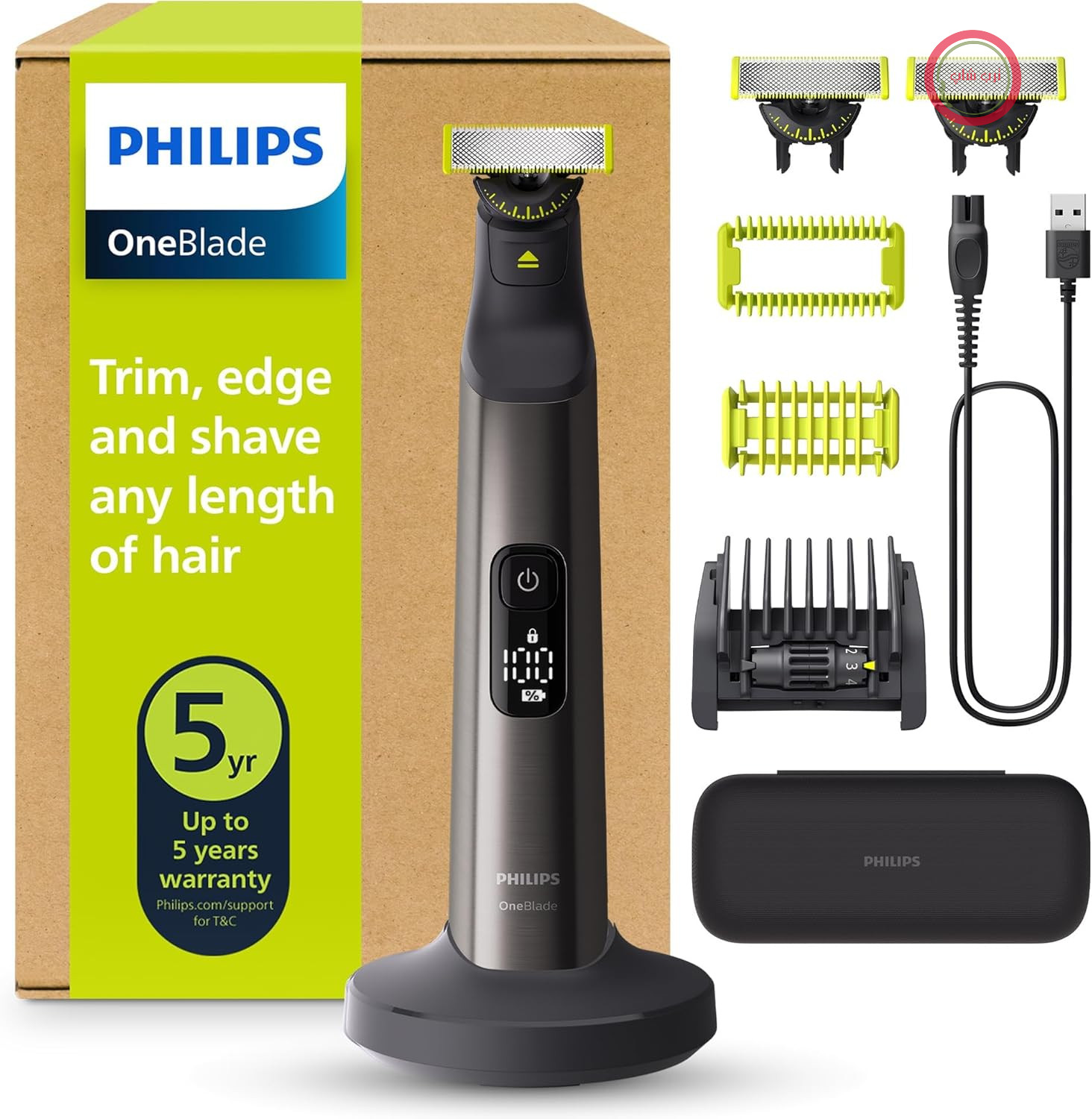 ریش‌تراش برقی صورت و بدن فیلیپس مدل OneBlade Pro 360، ماشین اصلاح و اصلاح بدن، ۳ تیغه ۳۶۰ درجه، شانه دقیق، ۲ عدد لوازم جانبی اصلاح بدن، کیف مسافرتی، پایه شارژ، برای صورت و بدن (QP6652/35)