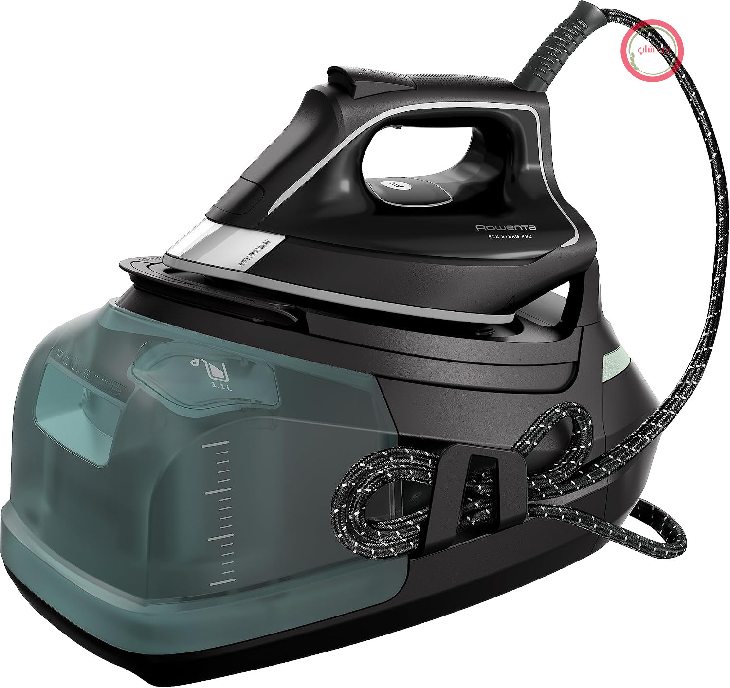 اتو بخار مخرن دار روونتا آلمان مدل DG9610 Eco Steam Pro، 2800 وات، 7.6 بار، خروجی بخار 140 گرم در دقیقه، افزایش بخار: 460 گرم در دقیقه، طراحی اقتصادی، فناوری بی‌صدا، ظرفیت 1.1 لیتر، مشکی/اکالیپتوس