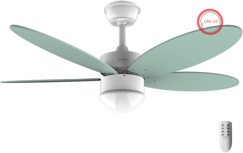 پنکه سقفی چراغ‌دار سکوتک اسپانیا Cecotec Aero 4260 موتور DC دارای ۵ پره دوطرفه، چراغ LED با ۳ رنگ نور، کنترل از راه دور سبز