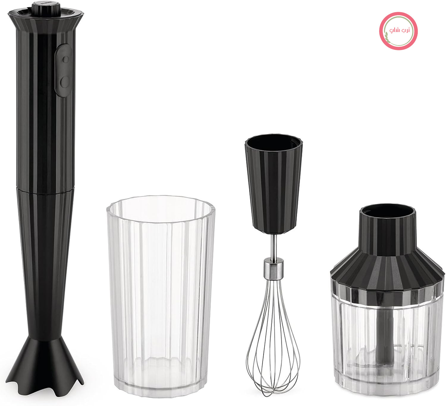 مخلوط کن دستی Alessi Plissé MDL10S B با پیمانه، همزن و خردکن، ساخته شده از رزین ترموپلاستیک، دوشاخه اروپایی، 500 وات، مشکی
