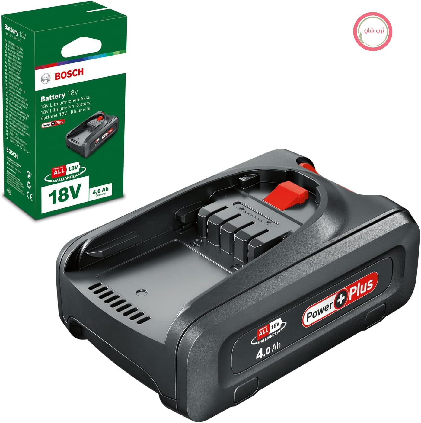 باتری لیتیوم یونی بوش Bosch PowerPlus PBA 18 ولت، 4.0 آمپر ساعت، 1 باتری، سیستم 18 ولت، در جعبه