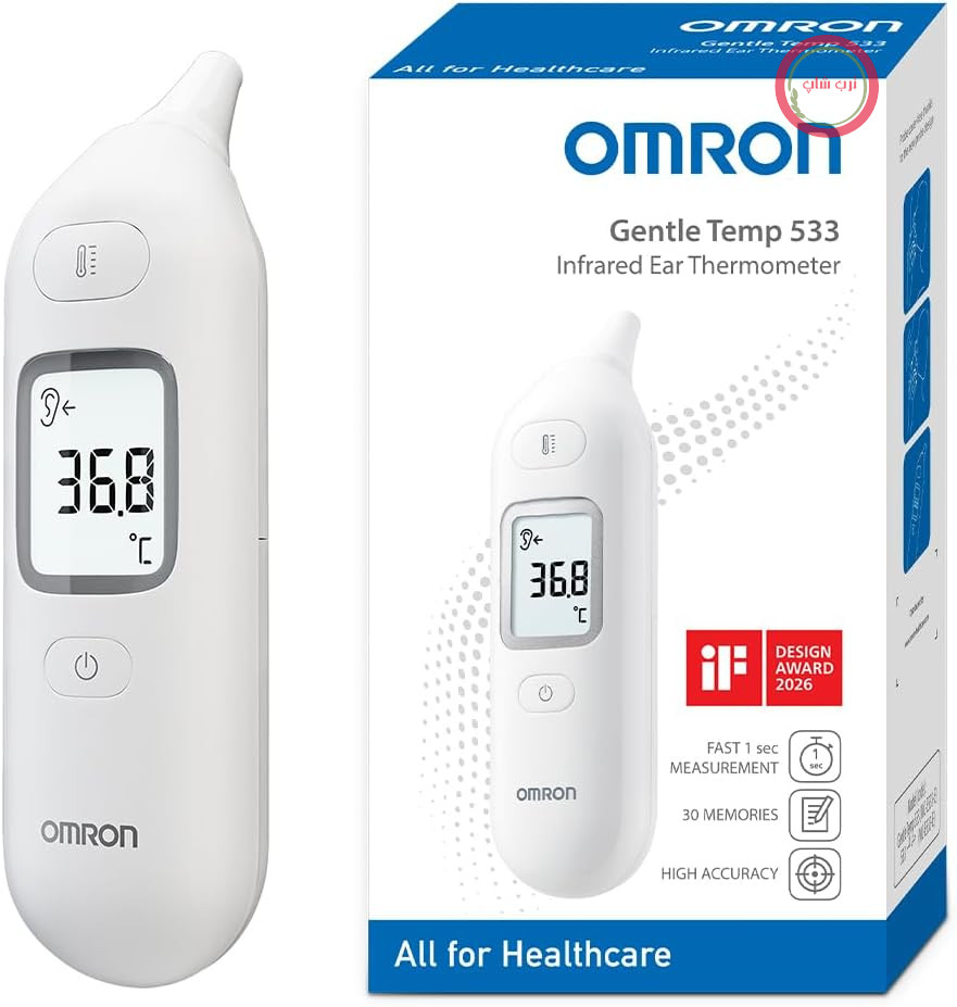 دماسنج گوش امرون ژاپن مدل Gentle Temp 533 برای کودکان، نوزادان و بزرگسالان | دماسنج دیجیتال مادون قرمز برای اندازه‌گیری سریع و دقیق بدون تماس، پروب بدون قاب محافظ، سفید
