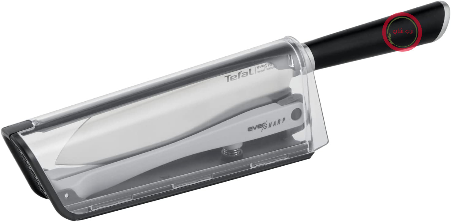 چاقوی Tefal K25790 Eversharp Santoku + تیزکن چاقوی یکپارچه، چاقوی آشپزخانه همه کاره، مشکی، 16.5 سانتی متر