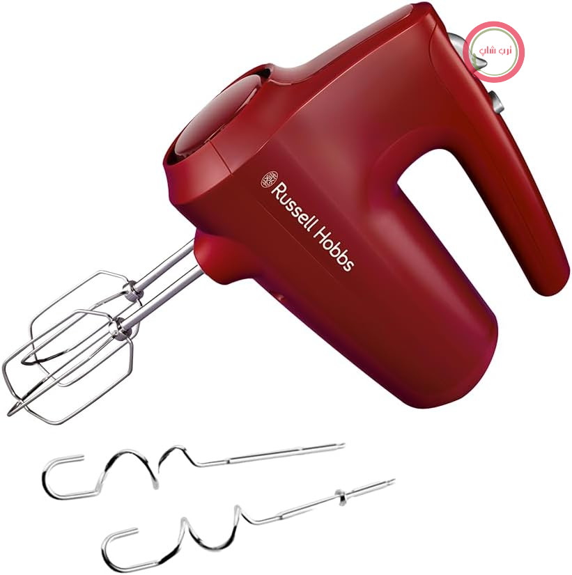 همزن دستی راسل هابز مدل Desire Red (5 حالت سرعت + عملکرد پالس، 2 همزن و قلاب خمیرزن قابل شستشو در ماشین ظرفشویی با تزئینات کرومی، پایه، 350 وات) همزن دستی 27152-56