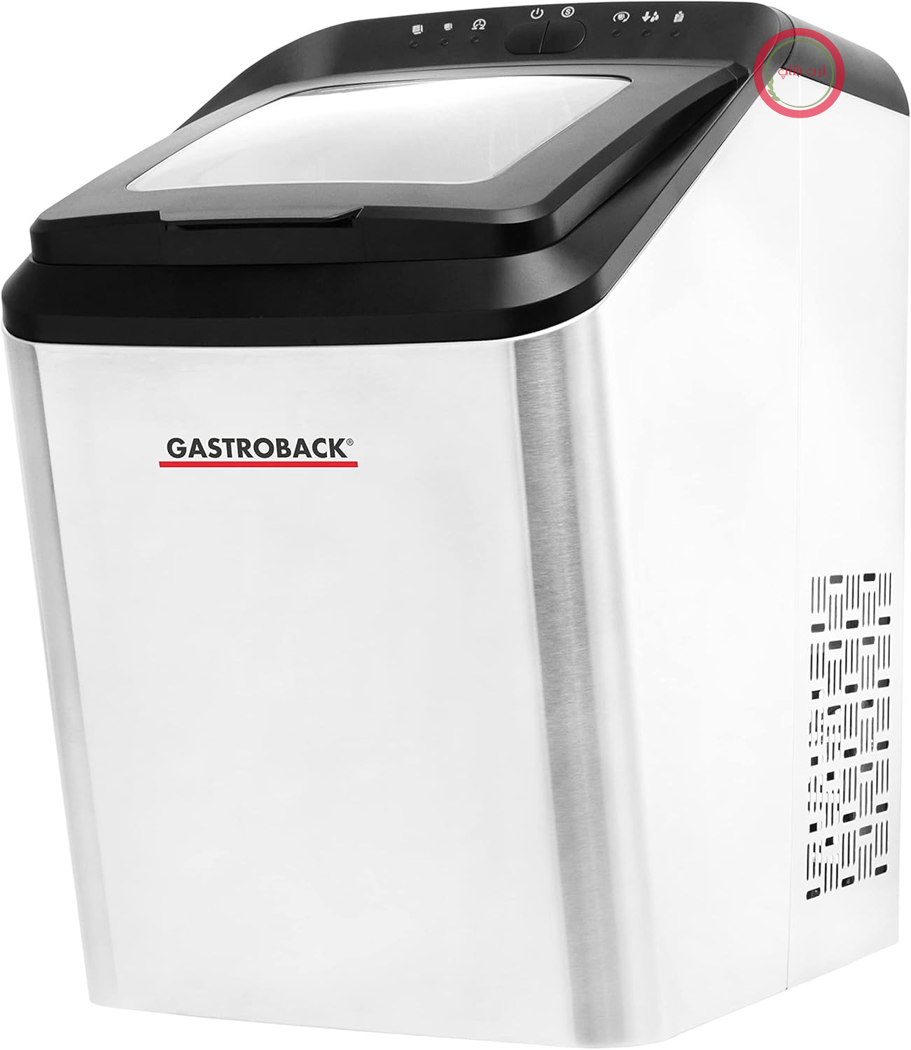 یخ‌ساز گاستروبک GASTROBACK 41143 Bartender Pro، 9 یخ در هر چرخه (7-15 دقیقه)، مخزن آب 2.8 لیتری، کمپرسور بی‌صدا و بدون CFC با عملکرد بالا، مشکی، نقره‌ای