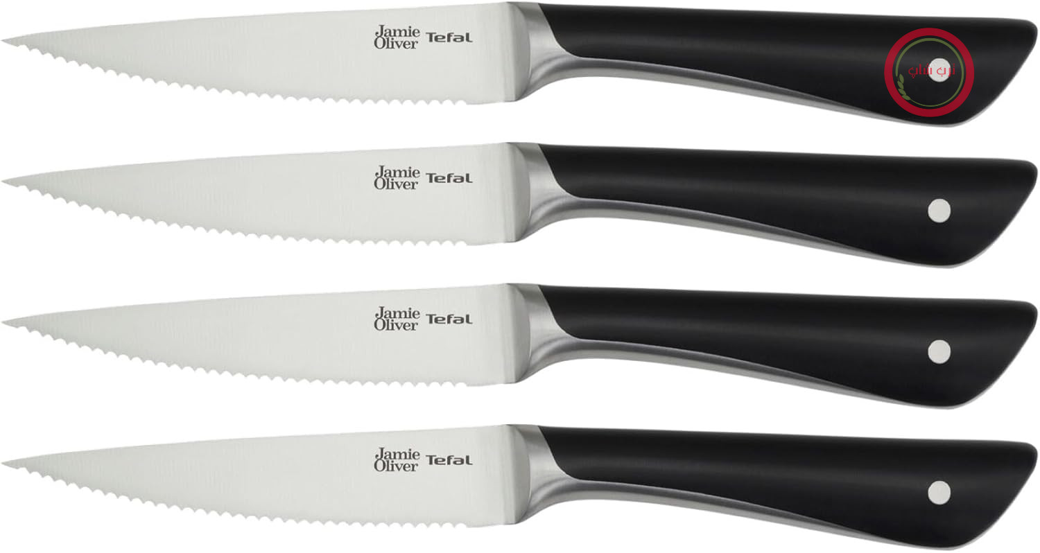 سرویس چاقوی استیک Tefal Jamie Oliver، 4 عدد چاقوی 12 سانتی‌متری، جنس استیل ضد زنگ آلمانی، K2670859، مشکی