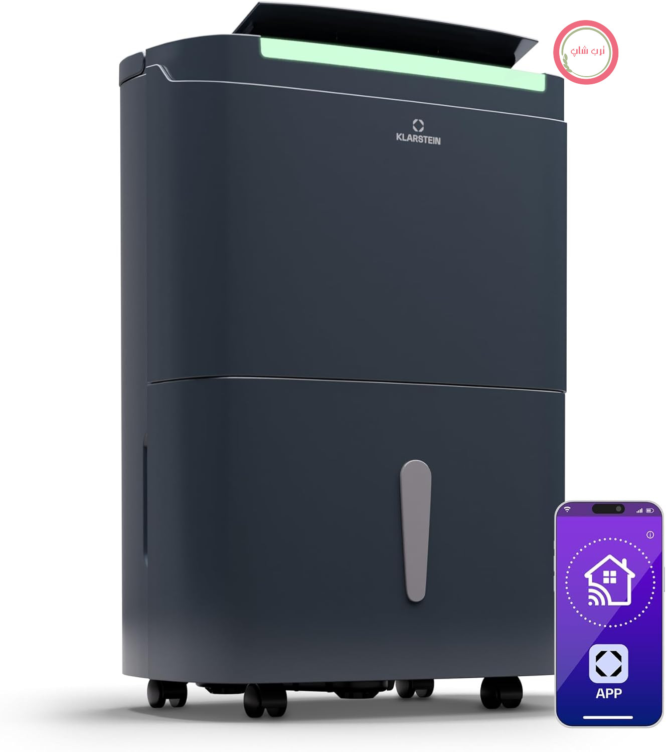 رطوبت‌گیر هوشمند Klarstein DryFy Connect 50 لیتری - 50 لیتر در 24 ساعت، کنترل از طریق وای‌فای، مخزن 7 لیتری، تایمر، رطوبت‌گیر برقی برای اتاق‌های 45-55 متر مربع، خاموش شدن خودکار، قابل حمل، آنتراسیت