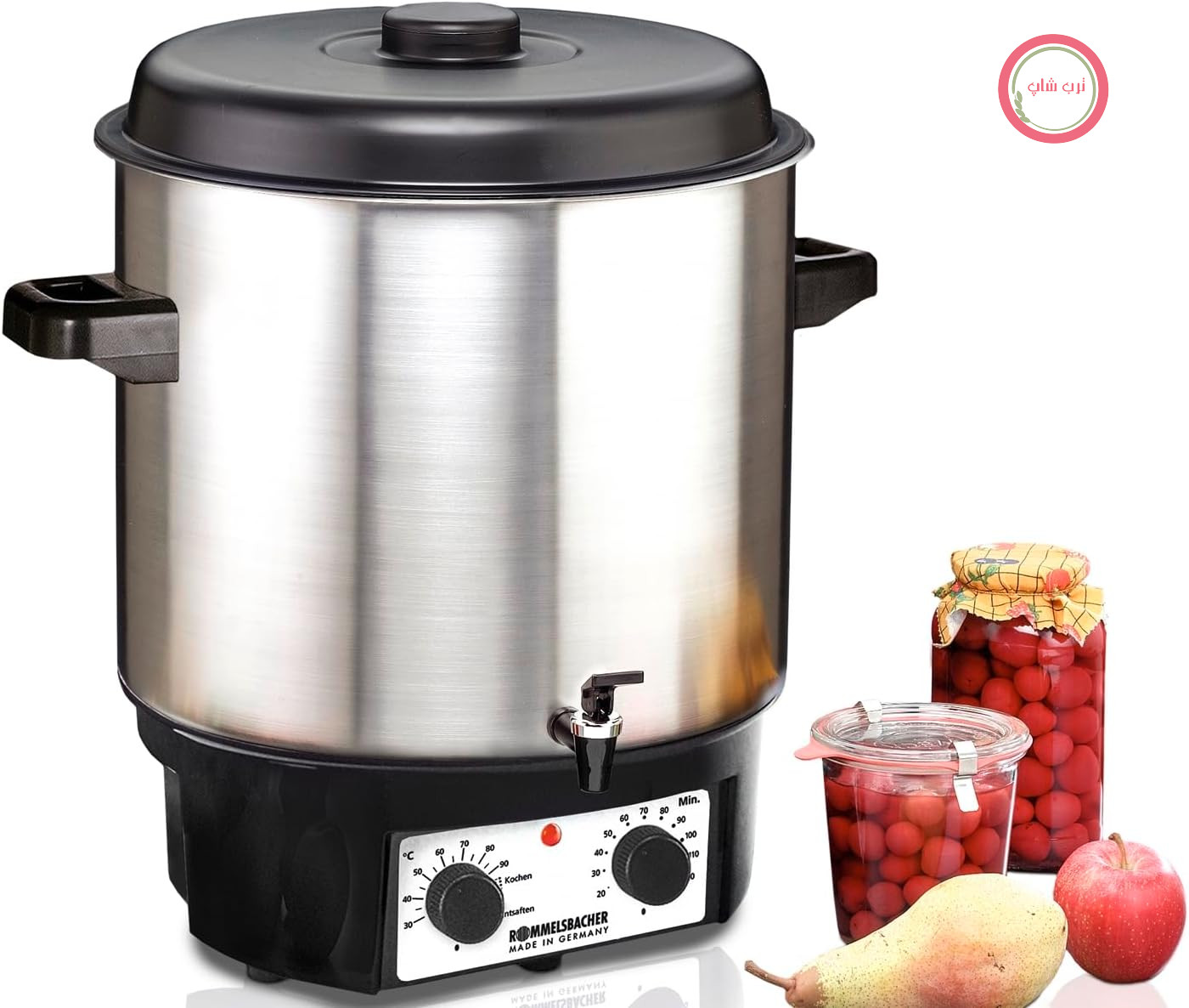 دستگاه شراب سازی/نگهدارنده شراب ROMMELSBACHER KA 2004/E، ساخت آلمان، ۲۷ لیتر/برای ۱۴ شیشه ۱ لیتری، کنترل دمای متغیر پیوسته، عملکرد آبمیوه گیری، تایمر، شیر تخلیه، قفسه داخلی، ۱۸۰۰ وات