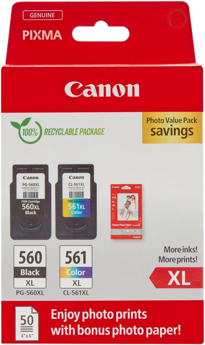 کارتریج‌های جوهر اصلی Canon PG-560XL + CL-561XL FINE XL + کاغذ عکس