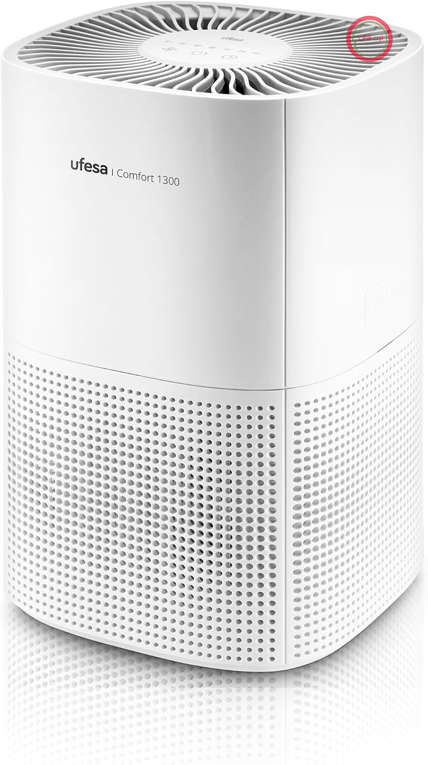 دستگاه تصفیه هوا یوفسا اسپانیا Ufesa Comfort 1300 با فیلتر HEPA، توان ۱۵ وات، نرخ تصفیه هوا CADR 130 متر مکعب در ساعت، پوشش تا ۵۵ متر مربع، ۳ سرعته، بی‌صدا ≤۵۵ دسی‌بل، سفید.