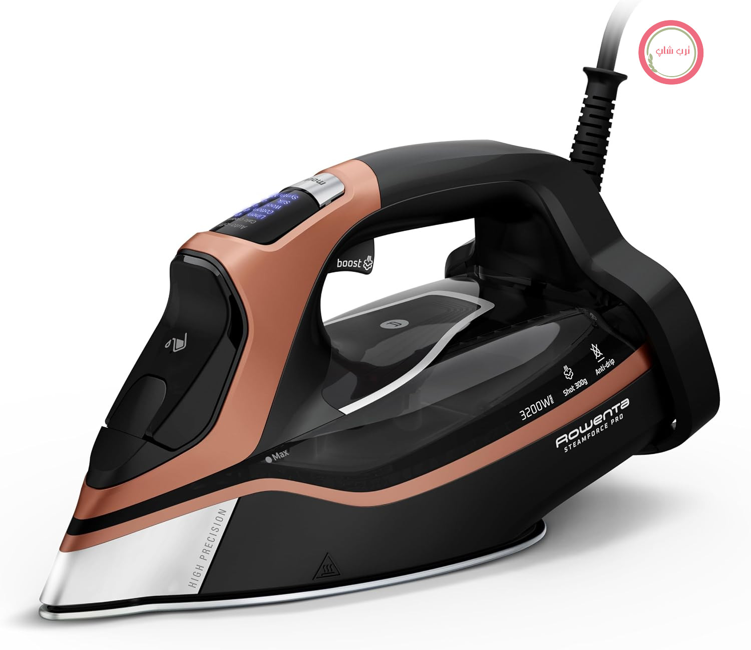 اتو بخار روونتا آلمان Rowenta Steamforce Pro، 3200 وات، 75 گرم در دقیقه بخاردهی مداوم، افزایش بخار فوق العاده قوی، مخزن آب 350 میلی لیتر، کفی ضد خش، سیستم ضد رسوب، مشکی/مسی، DW9520D1