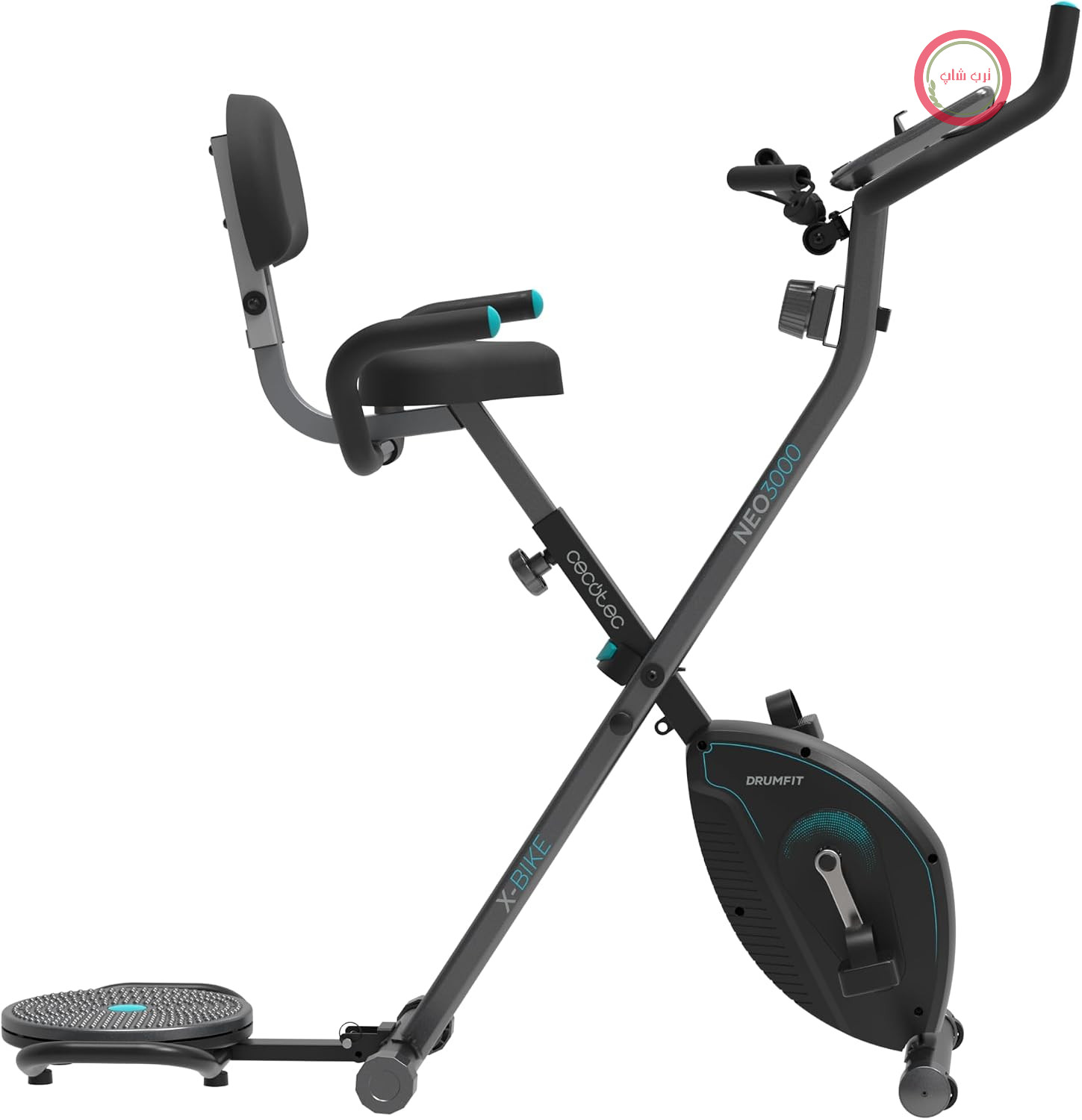دوچرخه ثابت تاشو پشتی‌دار سکوتک اسپانیا Cecotec DrumFit X-Bike 3000 Neo Pro، با مقاومت مغناطیسی قابل تنظیم و سیستم تمرین چندمنظوره