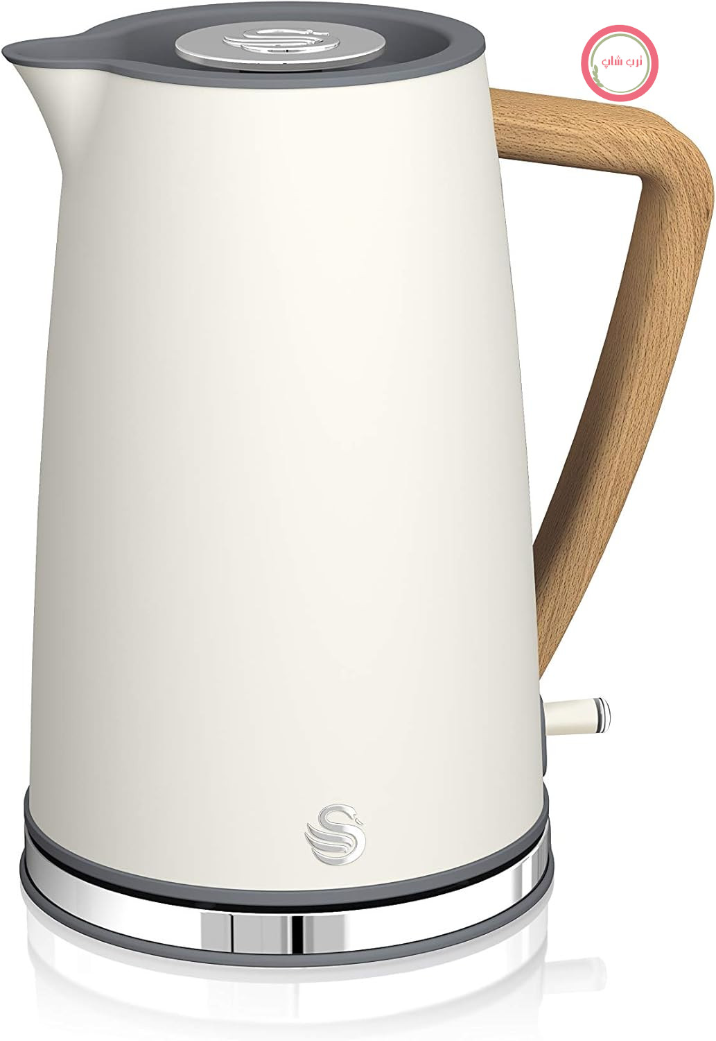 کتری برقی فوق سریع سوان انگلستان Swan Nordic، بی‌سیم، طراحی مدرن، ۱.۷ لیتر، ۲۲۰۰ وات، دسته چوبی، خاموش شدن خودکار، سفید