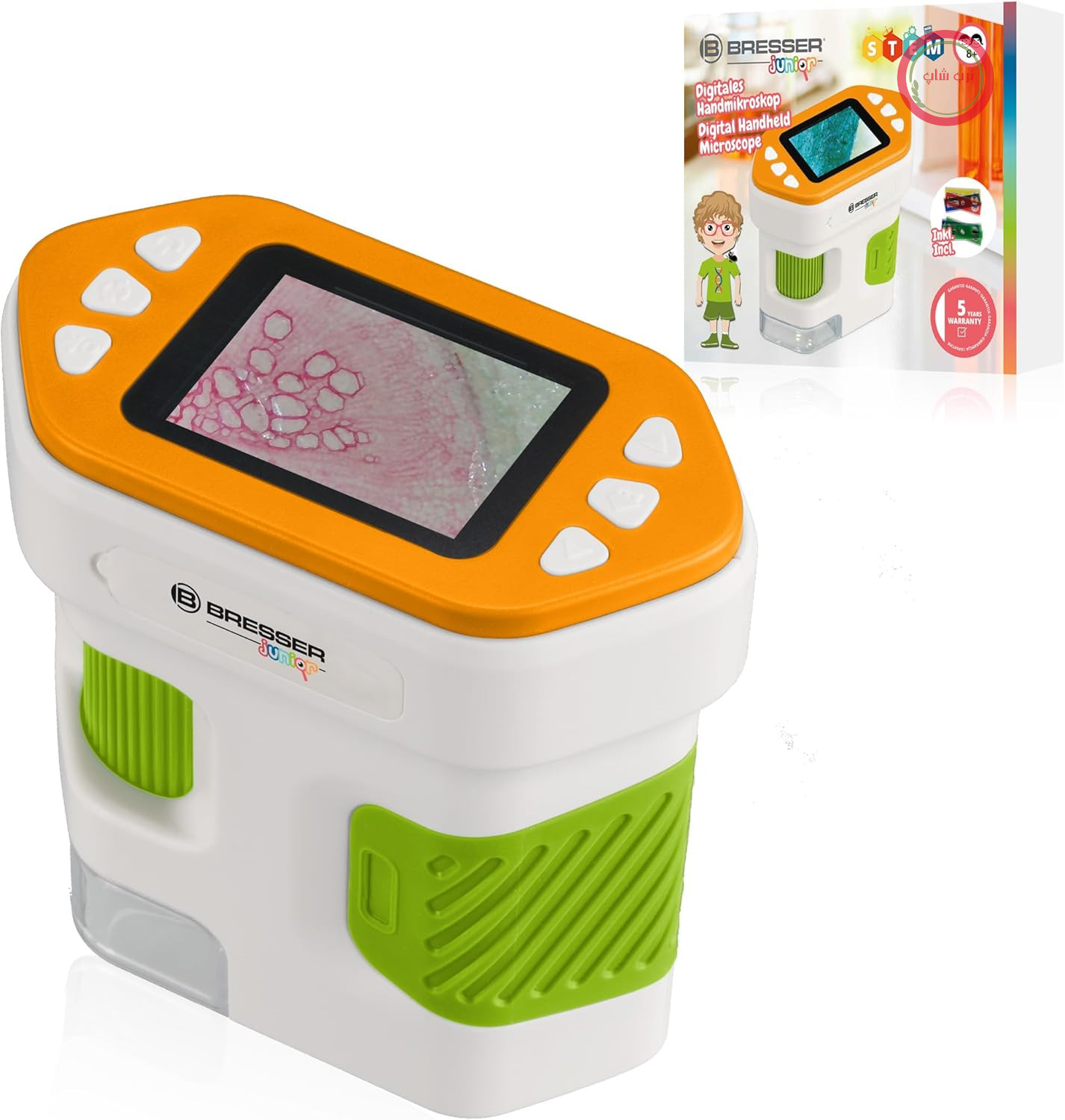 میکروسکوپ جیبی دیجیتال Bresser Junior برای کودکان با صفحه نمایش، عکس/فیلم، USB-C، بزرگنمایی تا 94 برابر