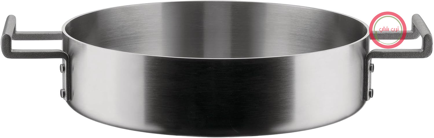 Alessi Convivio DC102/24 - ظرف قابلمه با طراحی سه لایه و دو دسته، مناسب برای اجاق گازهای القایی، استیل ضد زنگ و PVD با پایه استیل مغناطیسی، 24 سانتی متر، روکش ساتن