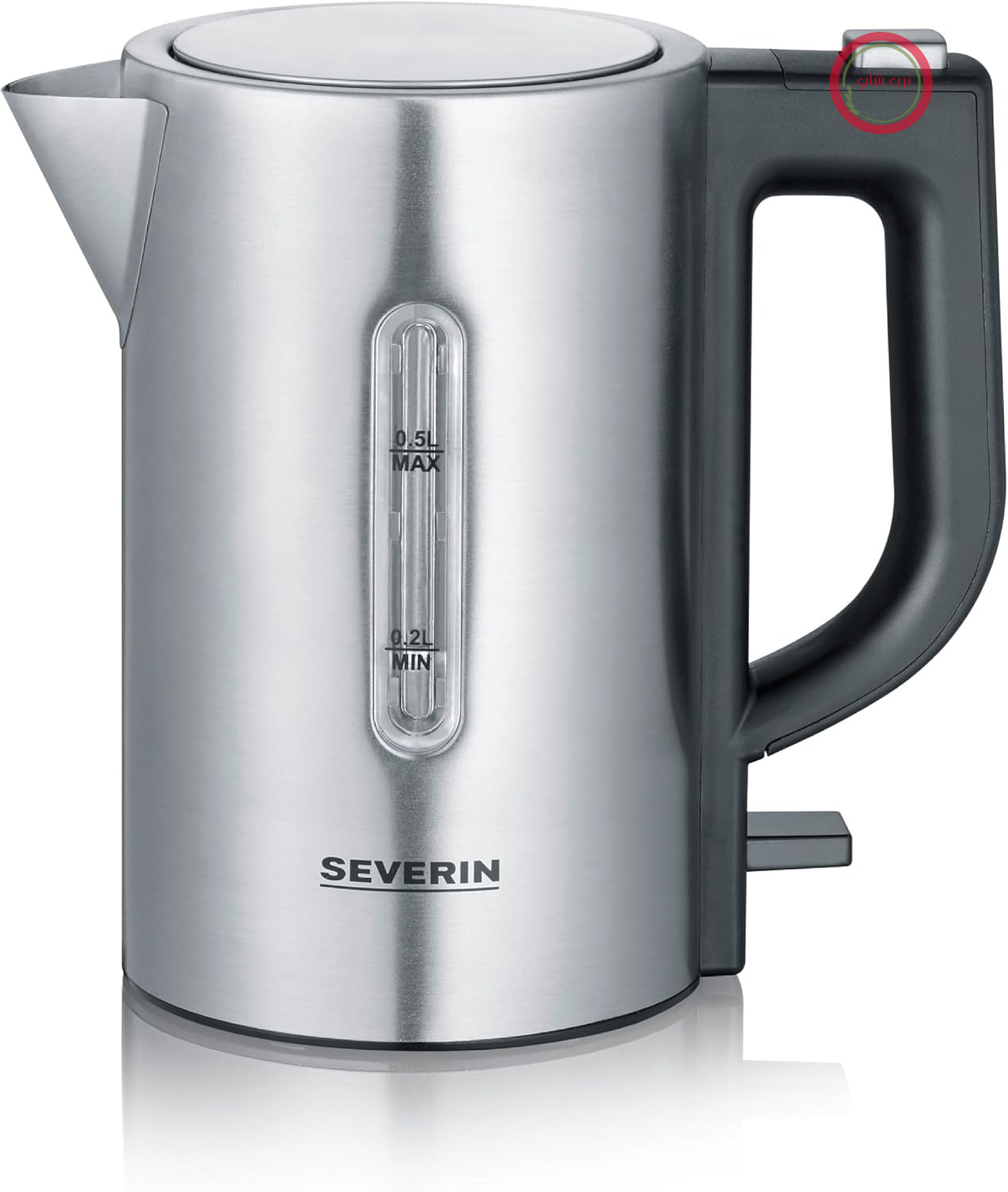 کتری برقی سورین آلمان SEVERIN، کتری مسافرتی کوچک 0.5 لیتری، کتری برقی با 2 فنجان پلاستیکی و 2 قاشق، استیل ضد زنگ برس خورده/مشکی، WK 3647