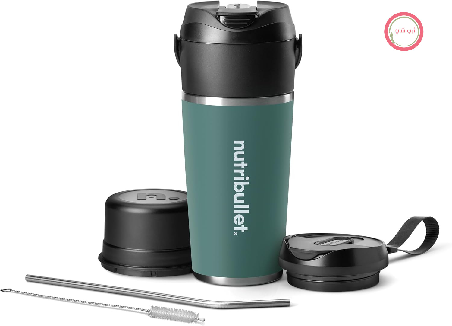 مخلوط کن قابل حمل nutribullet Flip NBP016EUC با لیوان حرارتی (590 میلی لیتر)، نوشیدنی ها را به مدت 24 ساعت خنک نگه می دارد، یخ شکن، مخلوط کن کوچک 2 در 1 قابل حمل، قابلیت شارژ USB-C، استیل ضد زنگ، اکالیپتوس