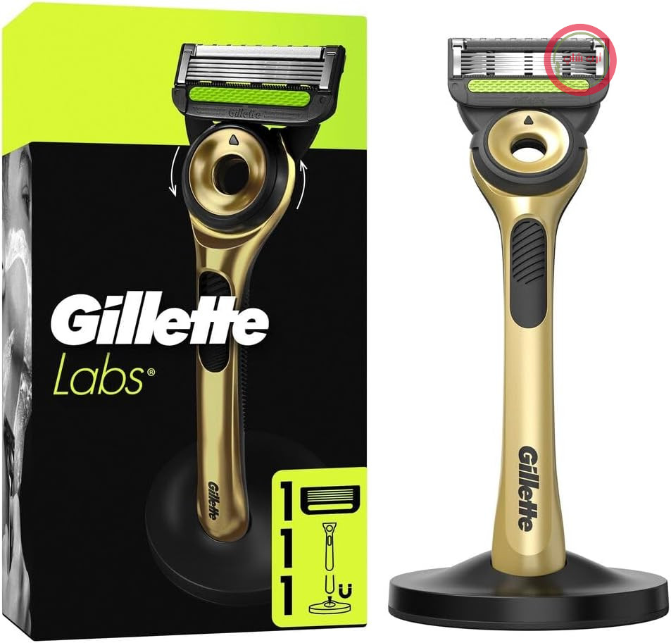 تیغ اصلاح مردانه GilletteLabs مدل Champion Gold Edition با قابلیت تمیز کردن، ۱ دسته، دارای پایه دیواری برای نگهداری آسان