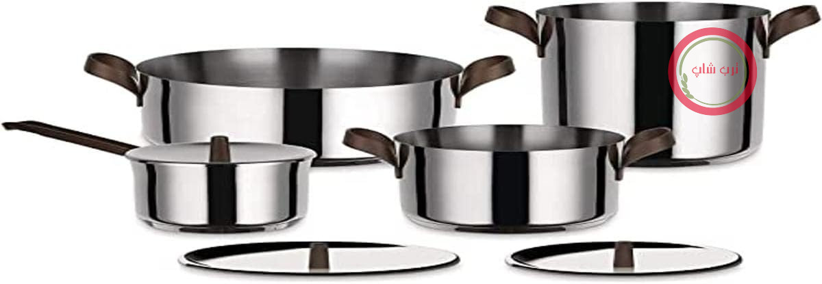 سرویس قابلمه طرح‌دار Alessi Edo PU100S7 از جنس استیل ضد زنگ 18/10، دسته‌های استیل ضد زنگ 18/10 با روکش PVD، قهوه‌ای، 24 تکه