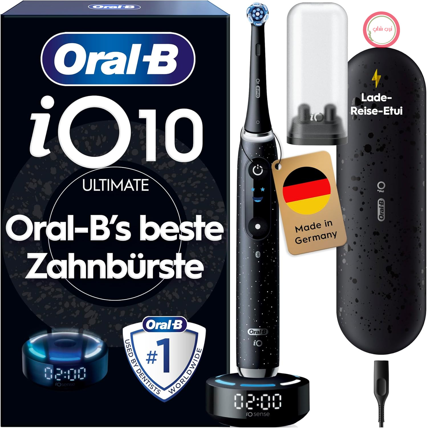 مسواک برقی اورال بی Oral-B iO Series 10 — مسواک برقی، شامل ۱ سر مسواک، iOSense، کیف مسافرتی شارژ — ۷ حالت تمیز کردن برای مراقبت از دهان و دندان، مسواک برقی، طراحی شده توسط Braun، مشکی